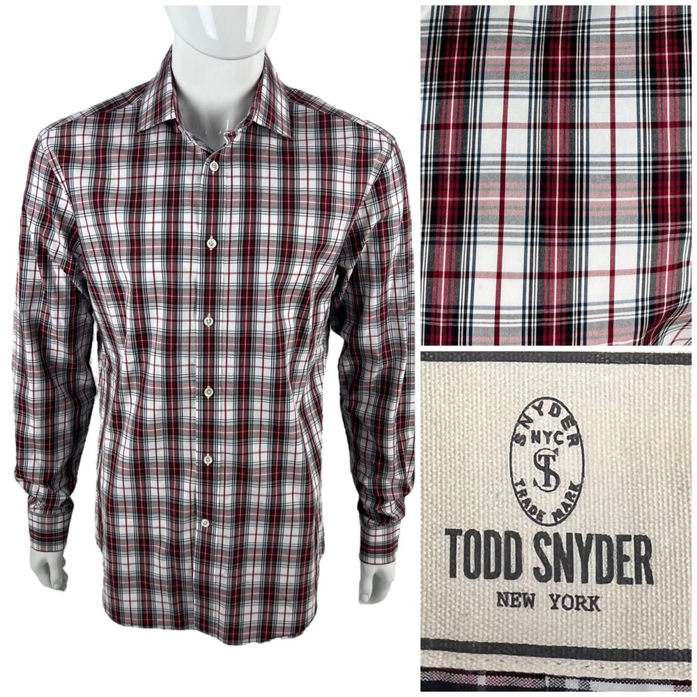 Todd Snyder Mens 16 - 34/35 Shirt Button Down Red White Plaid 2 Ply Cotton EUC